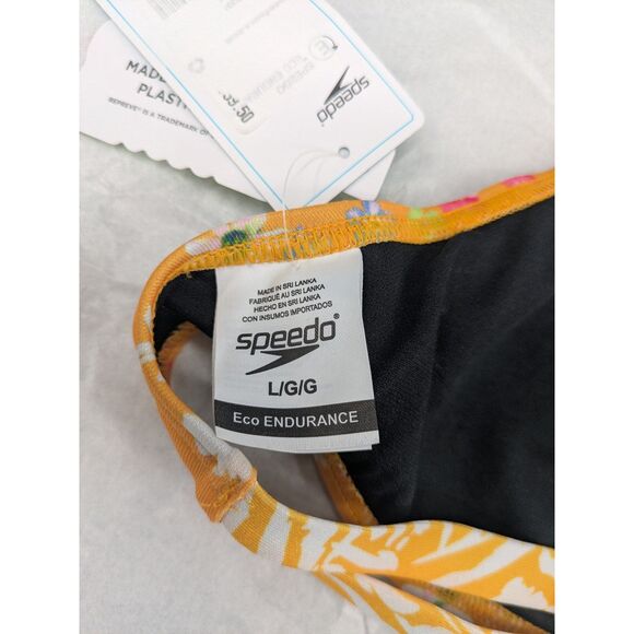 NWT Women's size Large Strappy Fixed Back Bikini Top Yellow Floral Endurance Eco - Picture 5 of 9